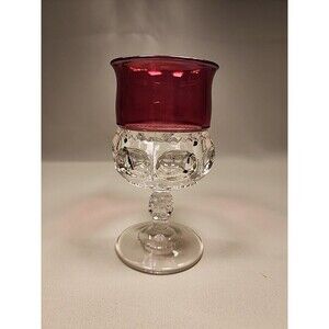 Vintage Kings Crown Pattern Ruby Red Glass Goblet 5 3/4" Tall